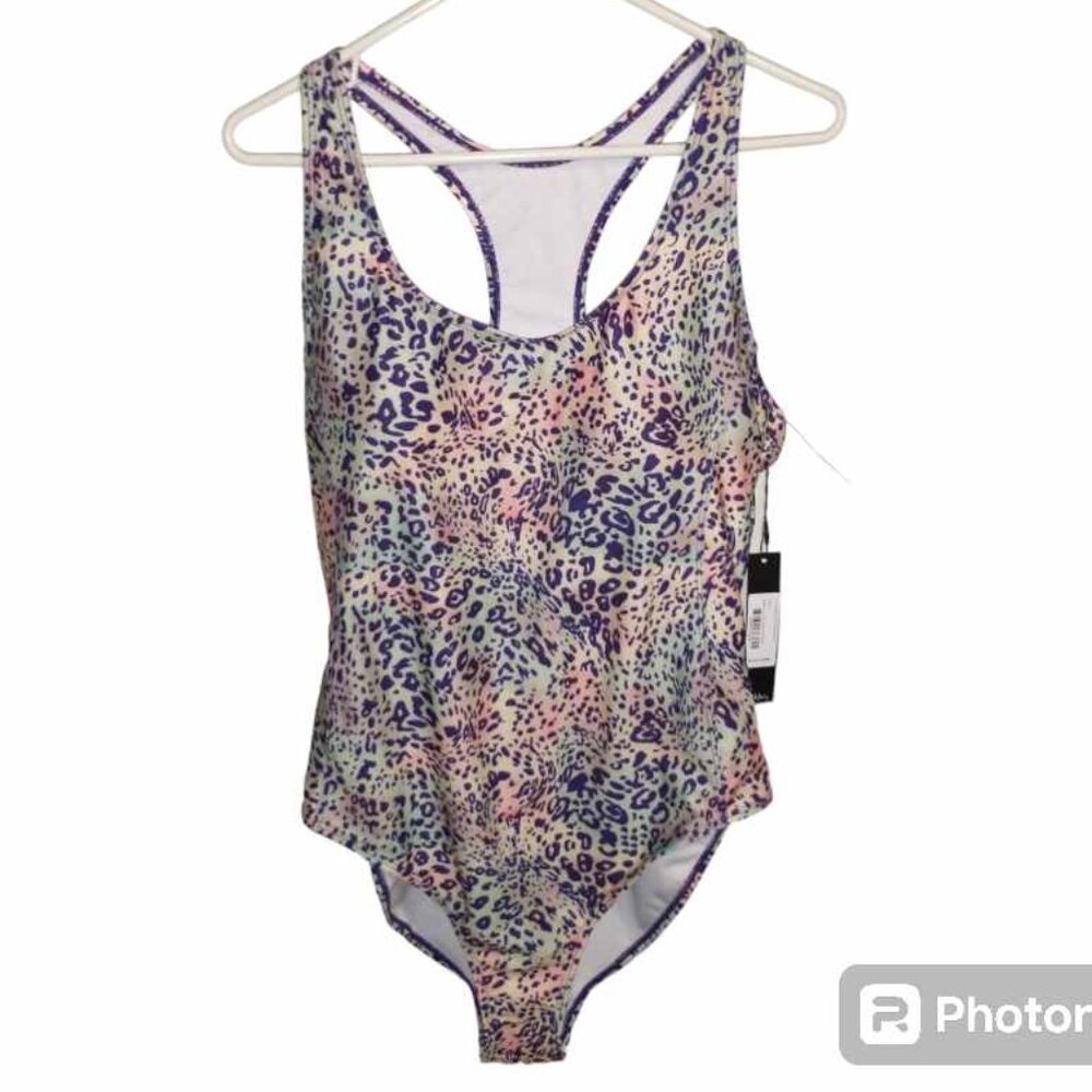 NICOLE MILLER STUDIO women's swimsuit XL animal print Purple W-007